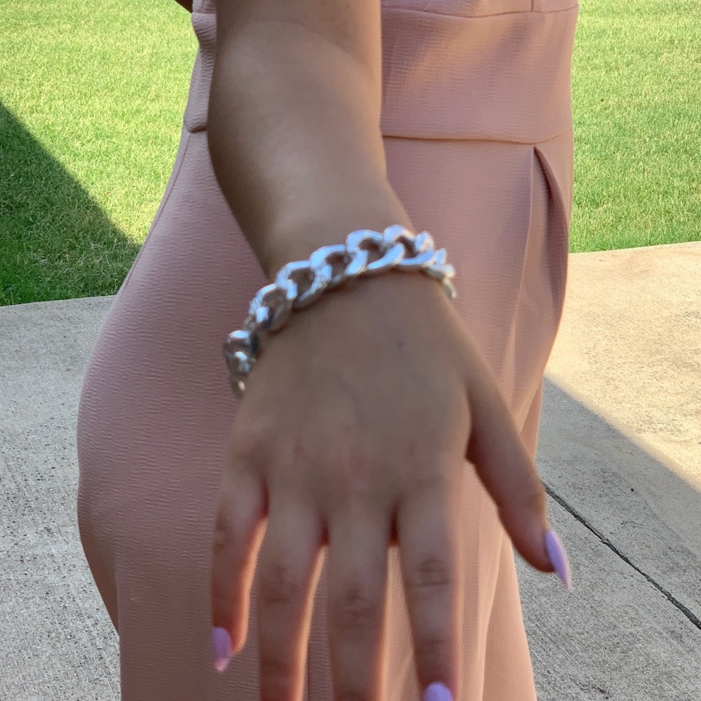 Silver Miami Cuban Aluminum Chain Bracelet - Picture 7 of 8